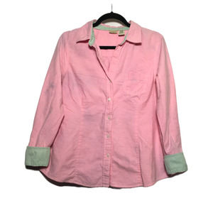 L.L. Bean Women's 100% Cotton Pink Button Front Shirt w Contrast Cuffs Size 16